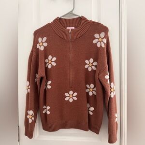 Pink Lily Brown and White Cowl Neck Sweater